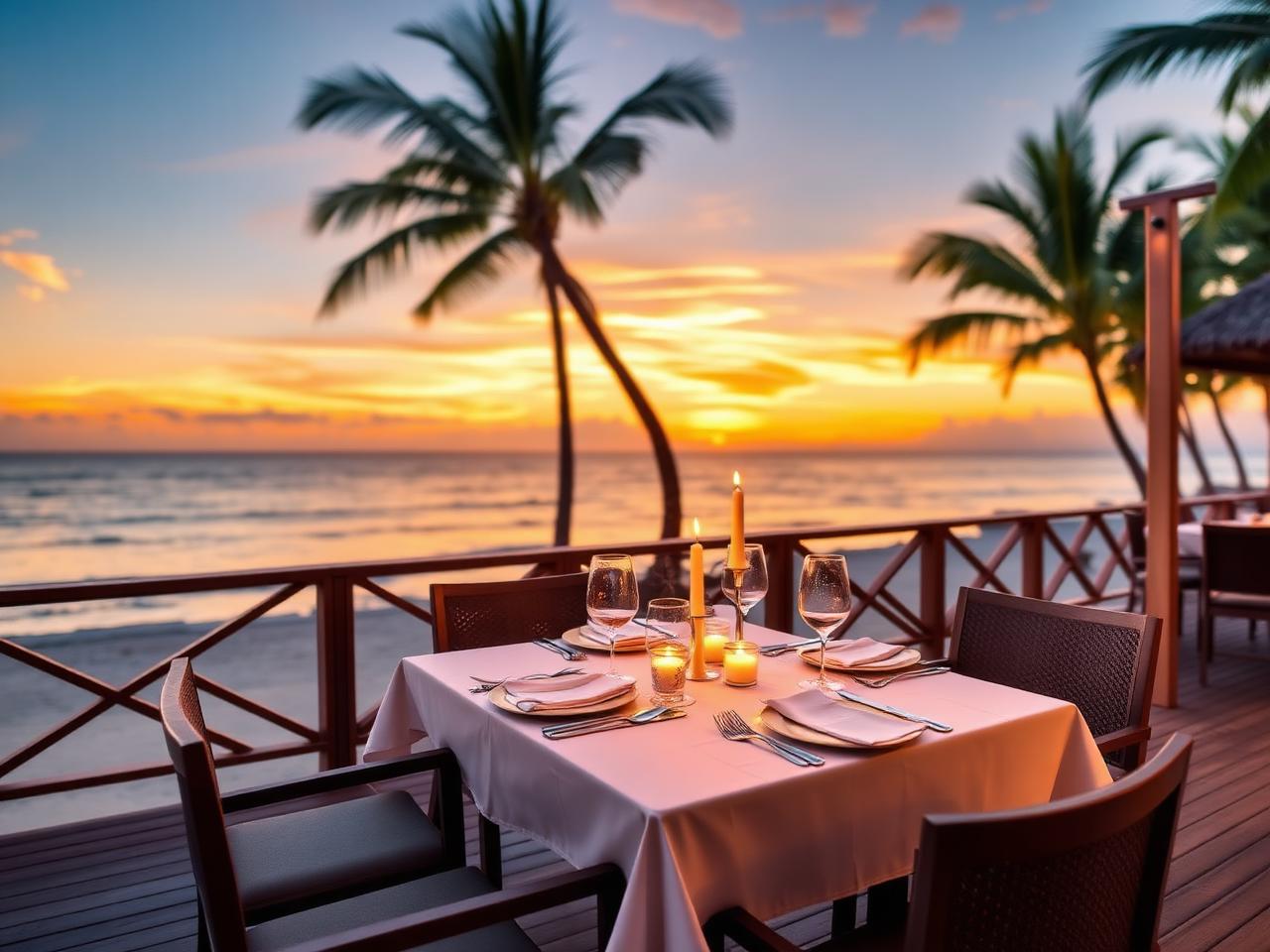 Beachfront dining setup
